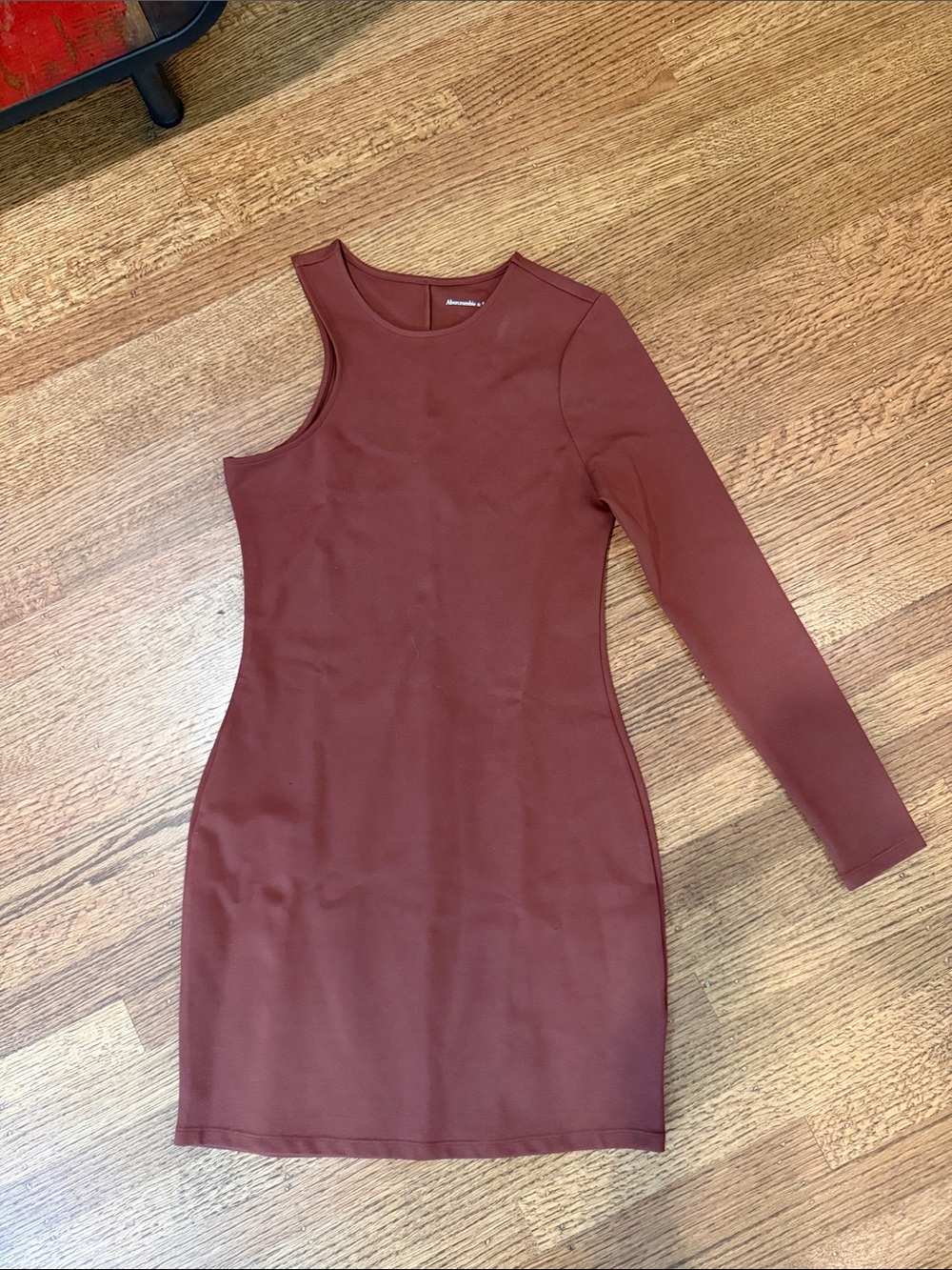 Abercrombie & Fitch One-Sleeve Asymmetrical Mini Dress in Brick